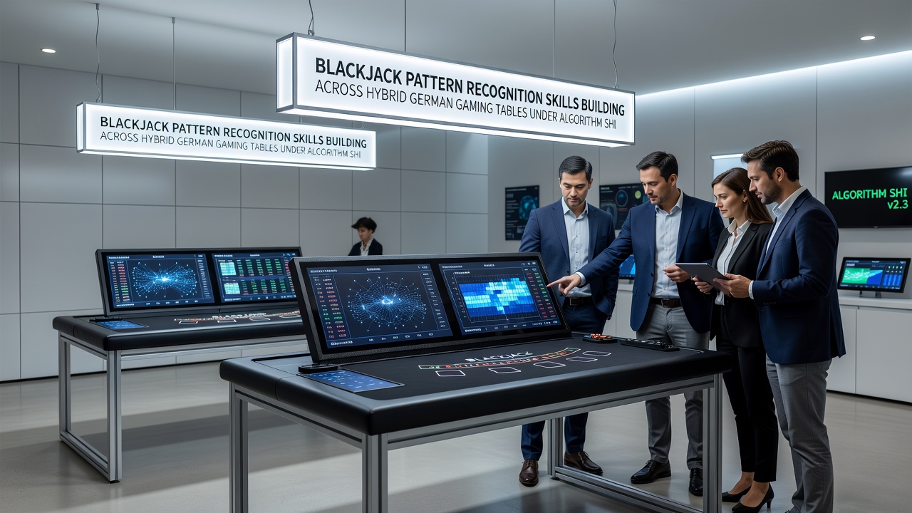 Spieler beobachten Muster an einem hybriden Blackjack-Tisch mit digitalen Overlays