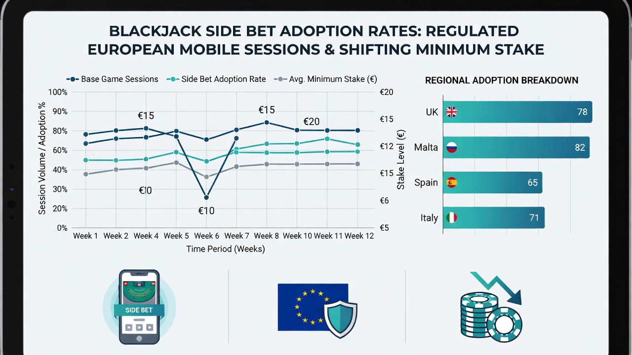 Darstellung von Side-Bet-Trends in europäischen mobilen Blackjack-Sitzungen mit Fokus auf Einsatzschwankungen